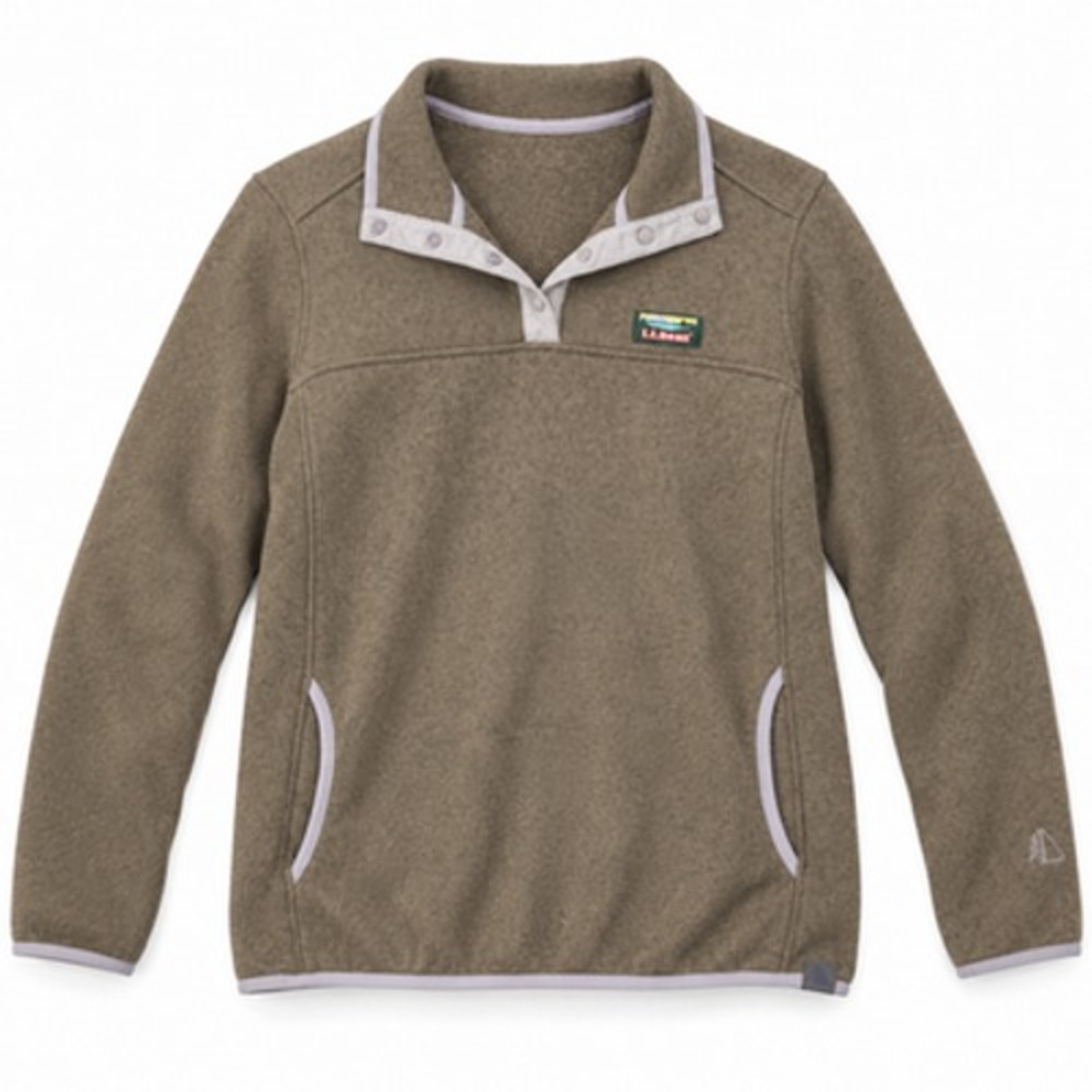 L.L. Bean Women's Medium Brown Fleece Snap Henley Mock Neck Pullover